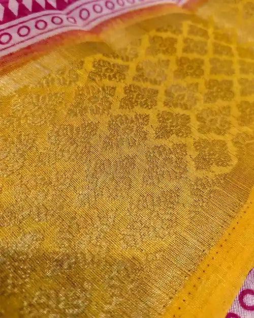 Rani Pink Chanderi Cotton Saree with Traditional Print