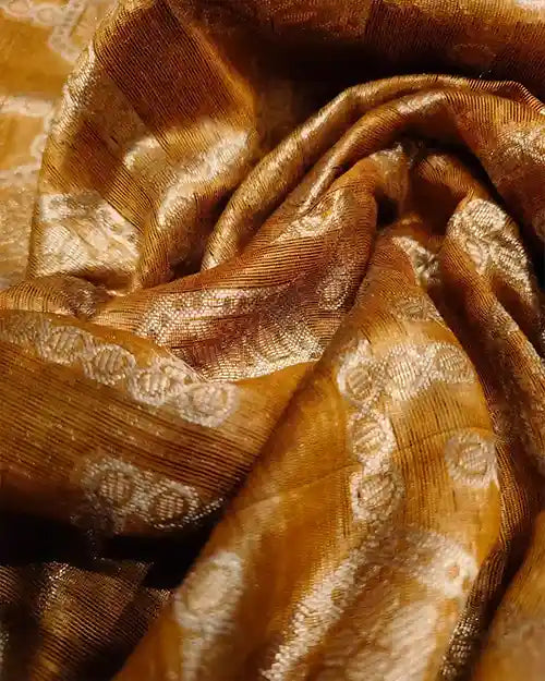 Rust Chanderi Cotton Saree with Zari Work