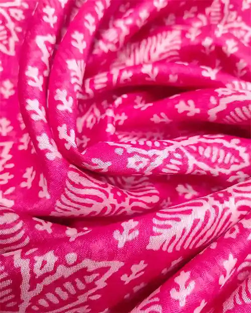 Rani Pink Printed Chanderi Cotton Saree