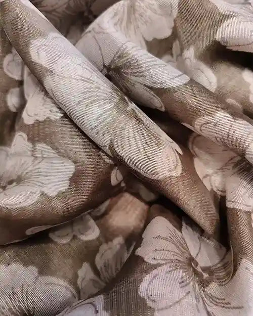 Grey Chanderi Cotton Saree with Floral Print