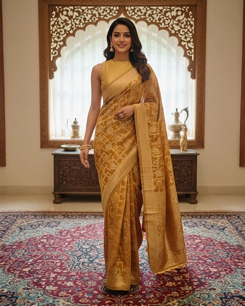 Rust Chanderi Cotton Saree with Zari Work