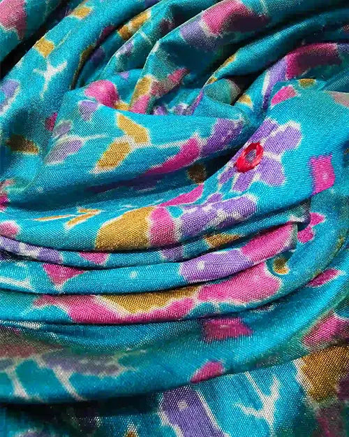 Light Firozi Patola Print Silk Saree  Print Blouse