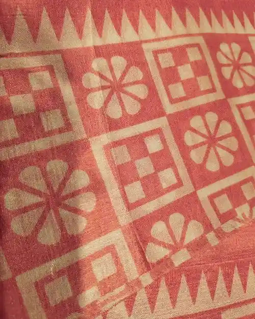 Peach Cotton Silk Saree with Batik Print