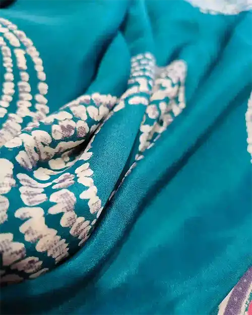 Radium Green Modal Print Silk Saree Ikkat print blouse